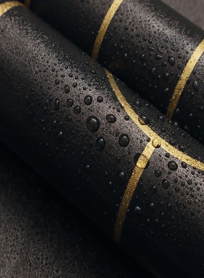 TEKCOOL ورق جدران TEKCOOL مخطط قابل للتقشير واللصق، ورق لاصق عصري، ورق هندسي وذهبي قابل للإزالة، ورق جدران ذاتي اللصق، ورق جدران مزخرف للجدران وأسطح الطاولات وغرف النوم، فيلم فينيل (أسود 45 * 300) - Image 3